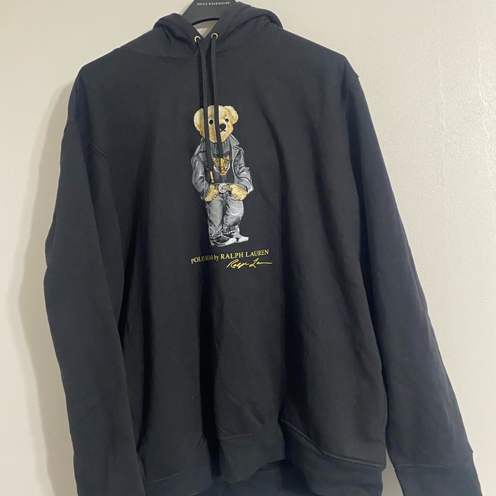 Polo Ralph Lauren Black Hoodie with Bear Graphic